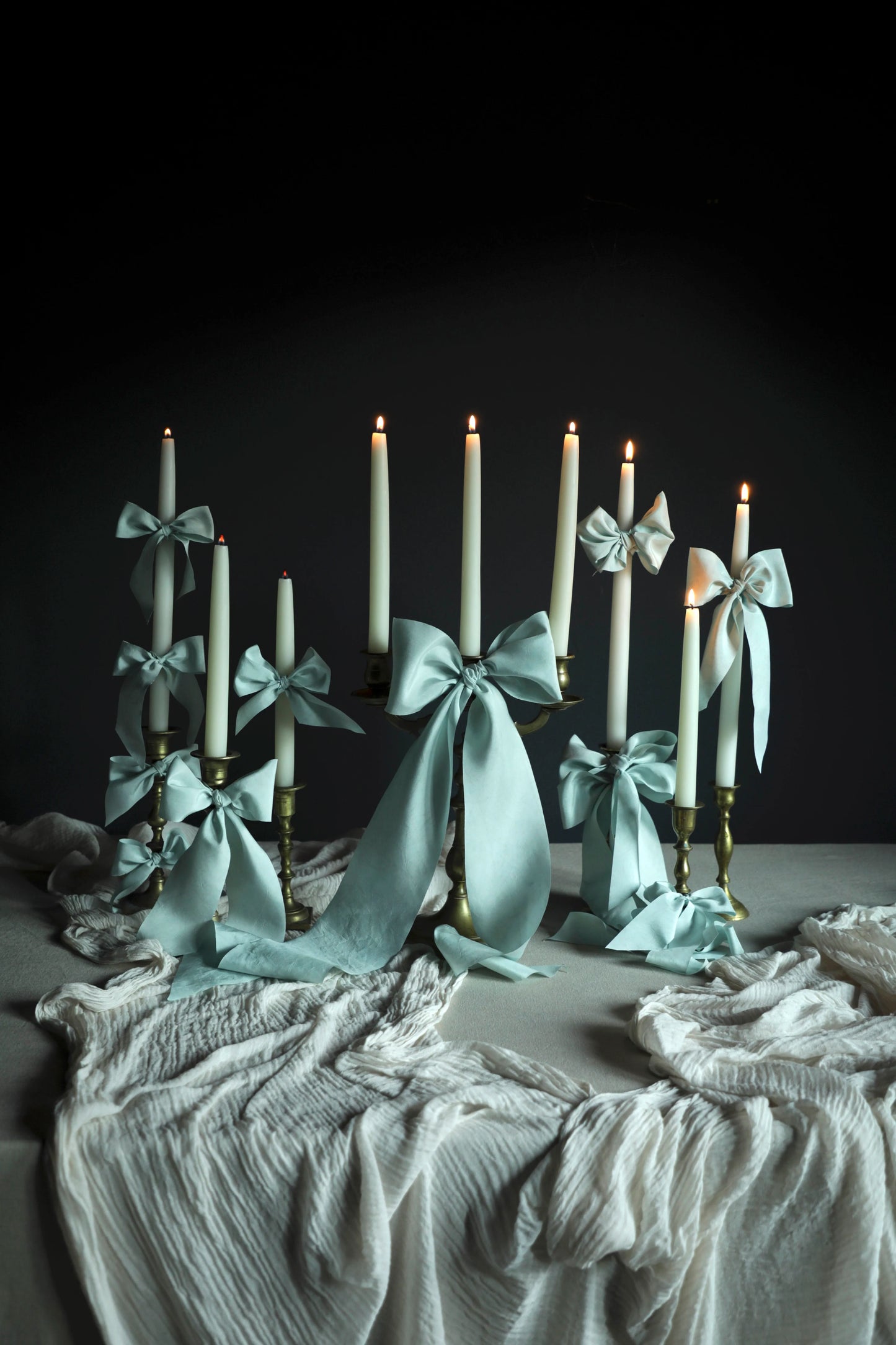Wonderland Blue Silk Ribbon Candle Set