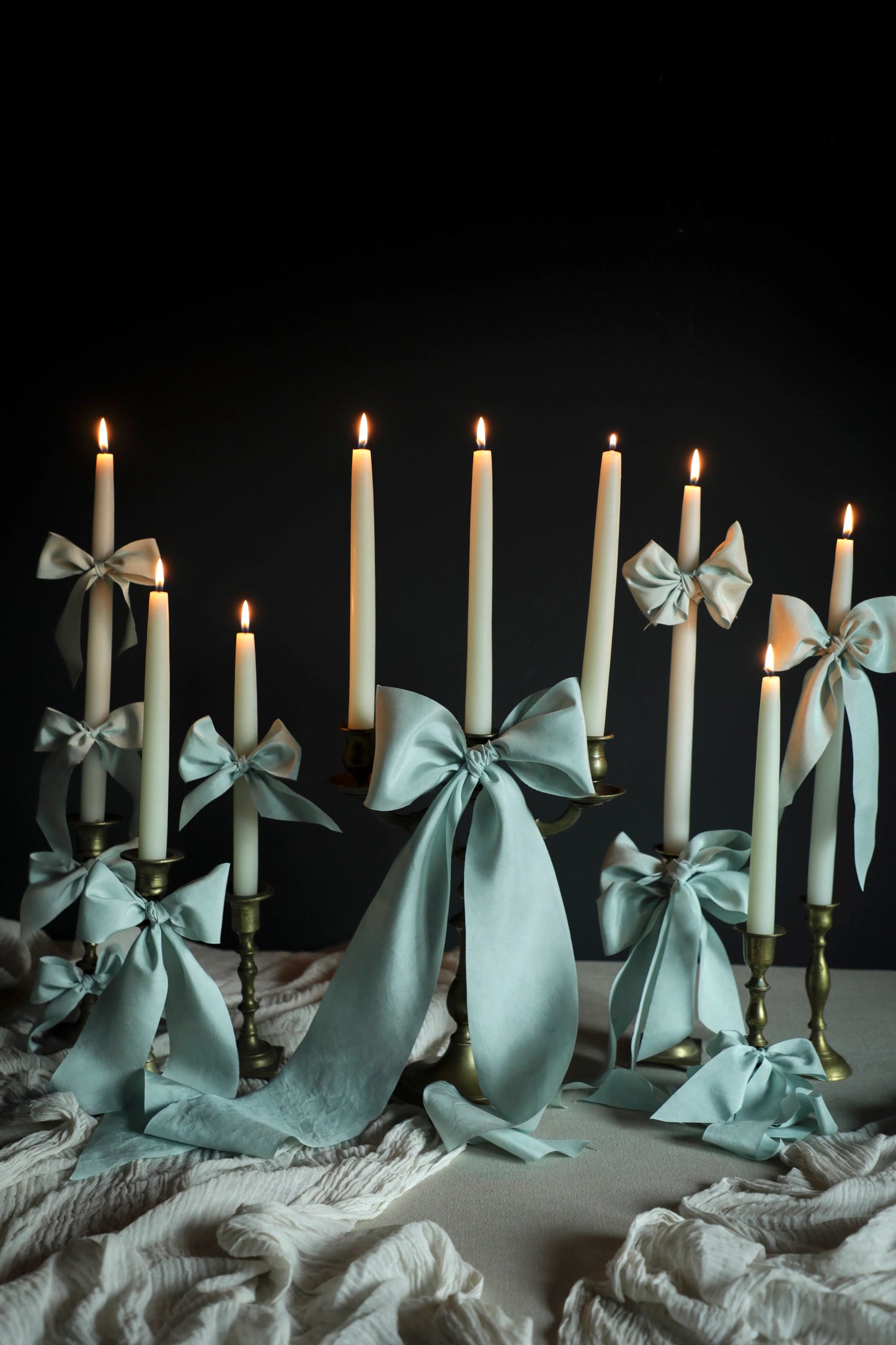 Wonderland Blue Silk Ribbon Candle Set