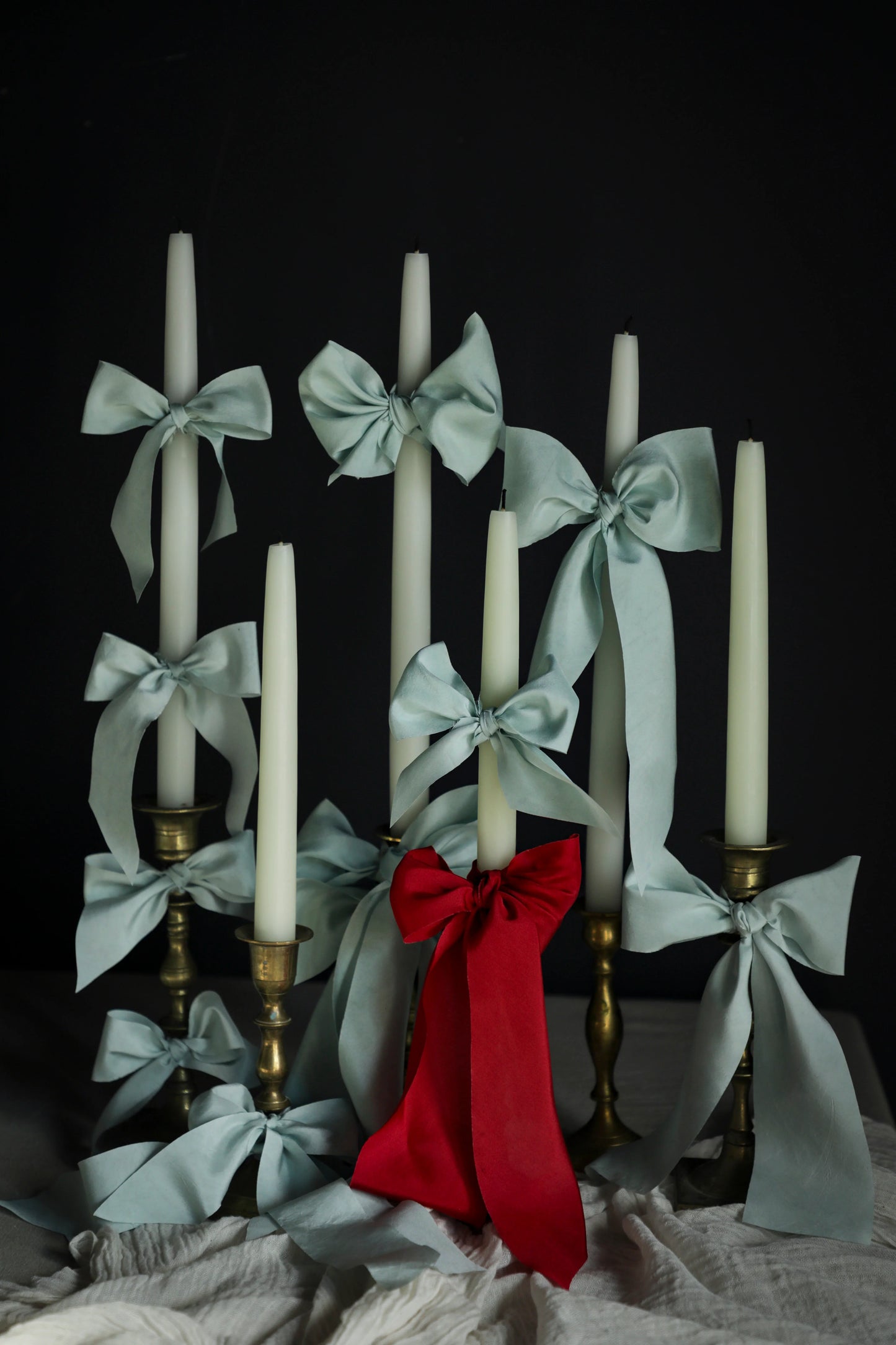 Wonderland Blue Silk Ribbon Candle Set