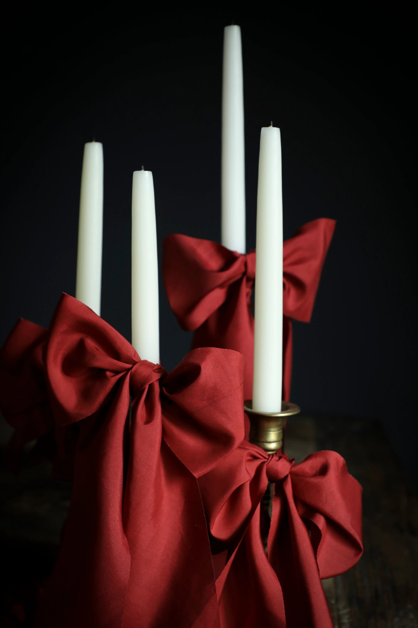 Holiday Red Silk Ribbon Candle Set