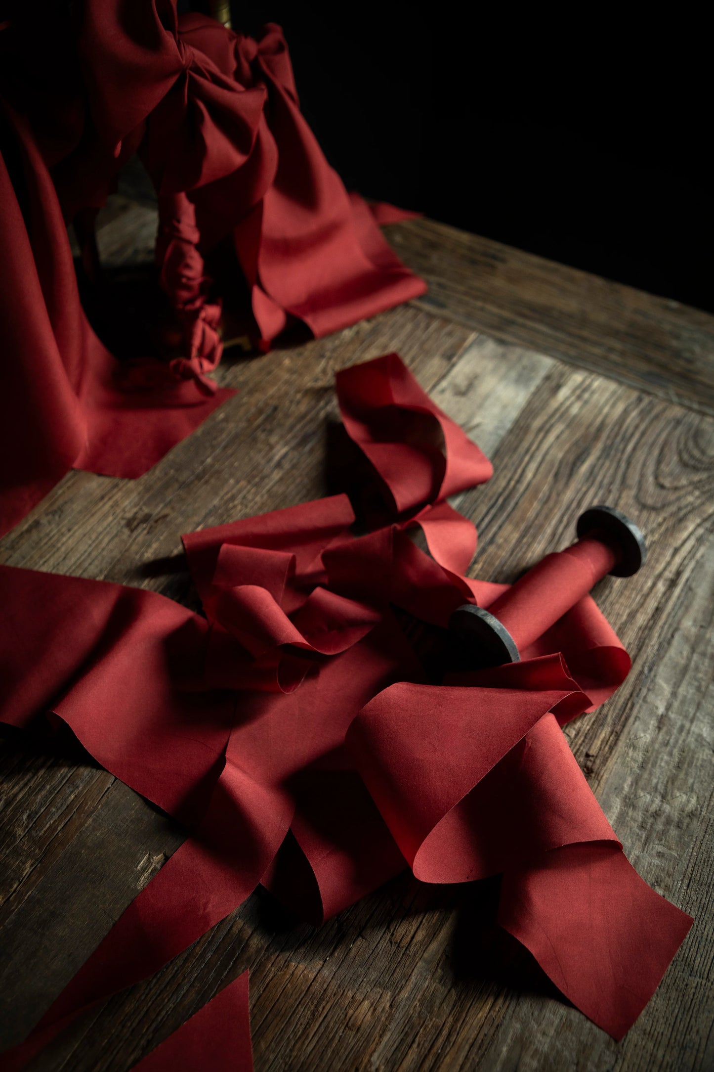 Holiday Red Silk Ribbon Candle Set
