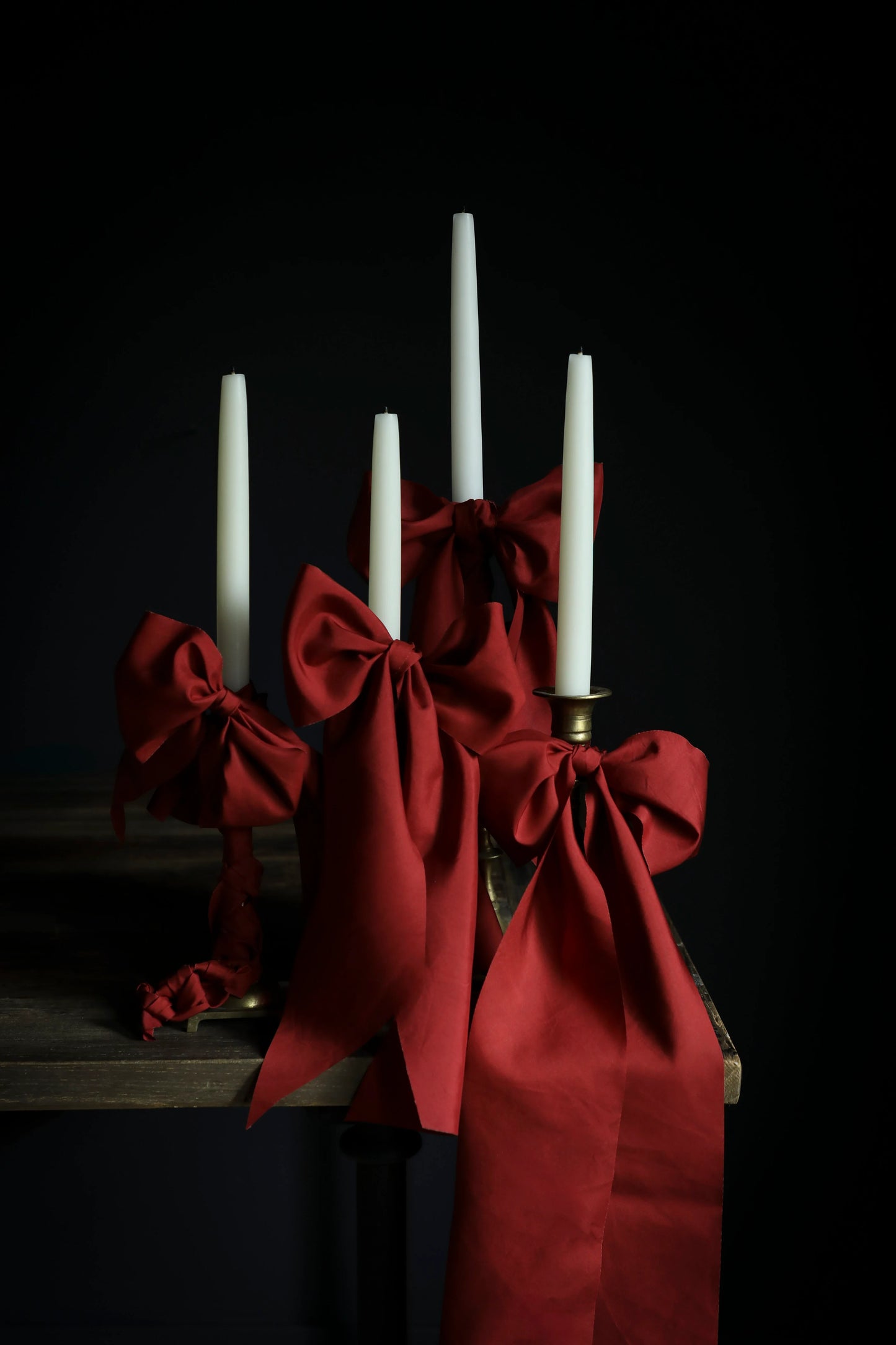 Holiday Red Silk Ribbon Candle Set