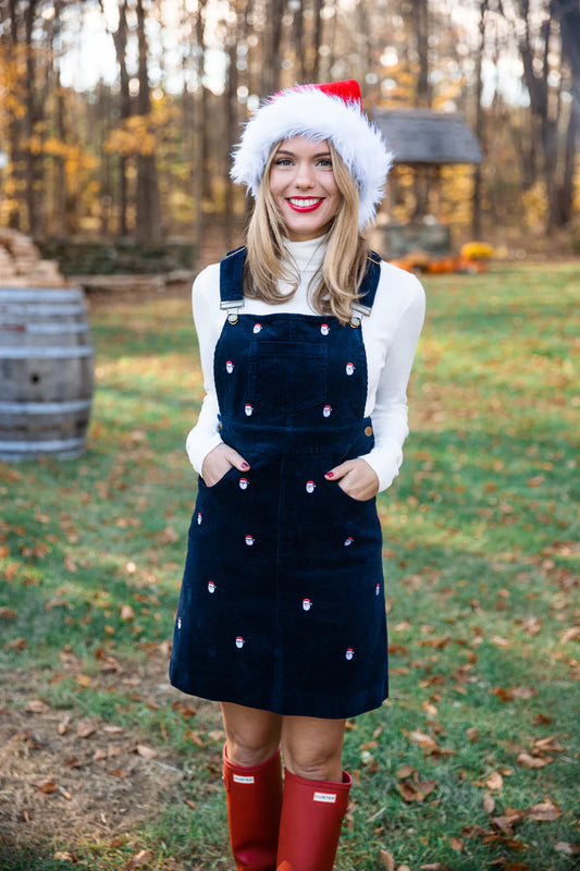 Santa Embroidered Corduroy Jumper Dress