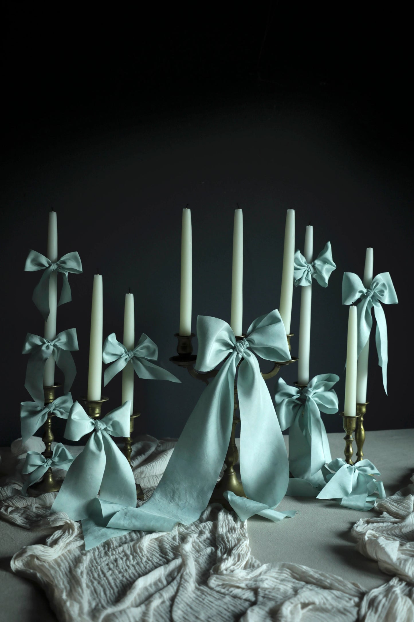 Wonderland Blue Silk Ribbon Candle Set