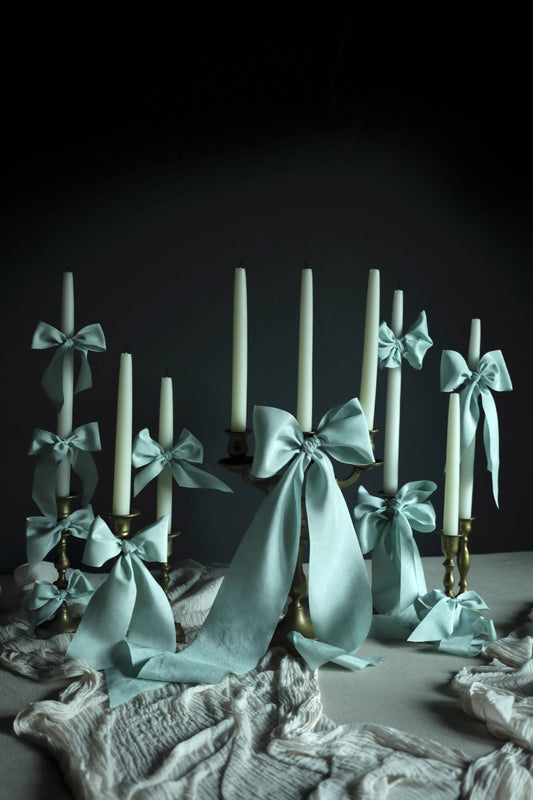 Wonderland Blue Silk Ribbon Candle Set