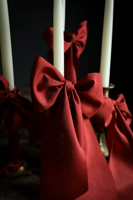 Holiday Red Silk Ribbon Candle Set