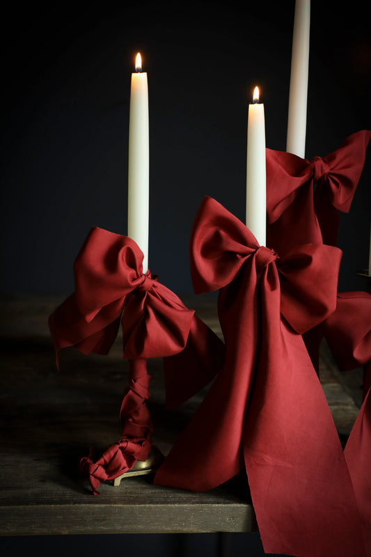 Holiday Red Silk Ribbon Candle Set